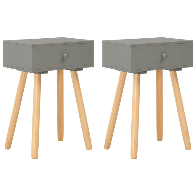 Comodini 2 pz Grigi in Legno Massello di Pino