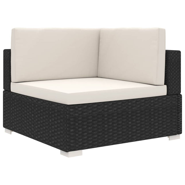 Poltrona Modulare ad Angolo 1 pz con Cuscini in Polyrattan Nero