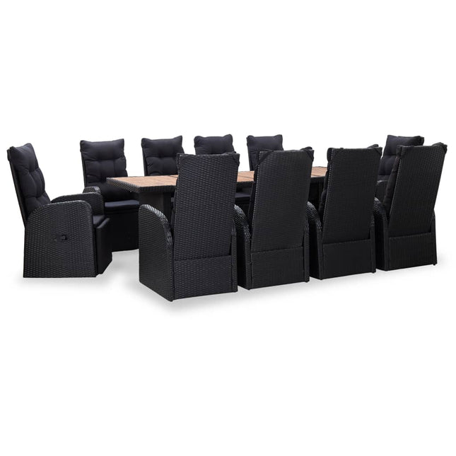Set da Pranzo da Giardino 11 pz in Polyrattan e Acacia Nero