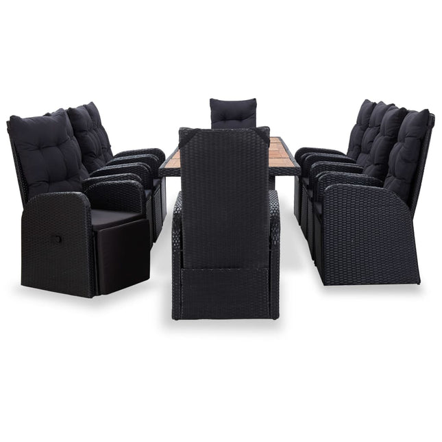 Set da Pranzo da Giardino 11 pz in Polyrattan e Acacia Nero