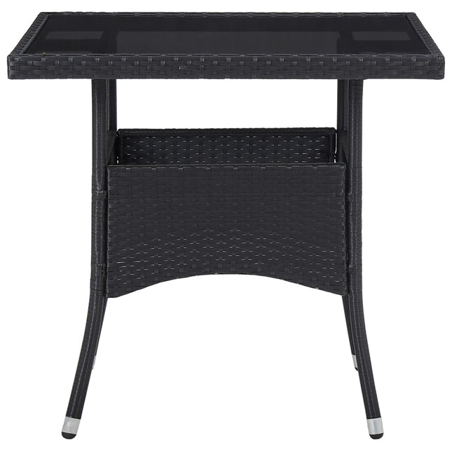 Tavolo da Pranzo per Giardino in Polyrattan Nero e Vetro