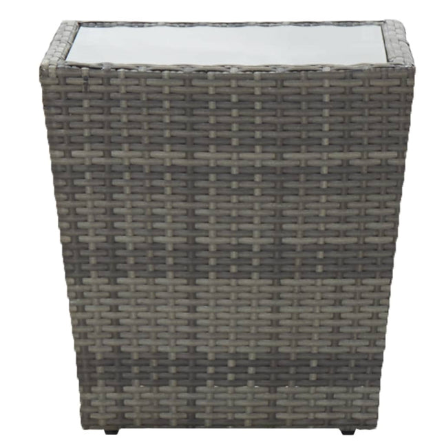 Tavolino Grigio 41,5x41,5x43 cm in Polyrattan e Vetro Temperato