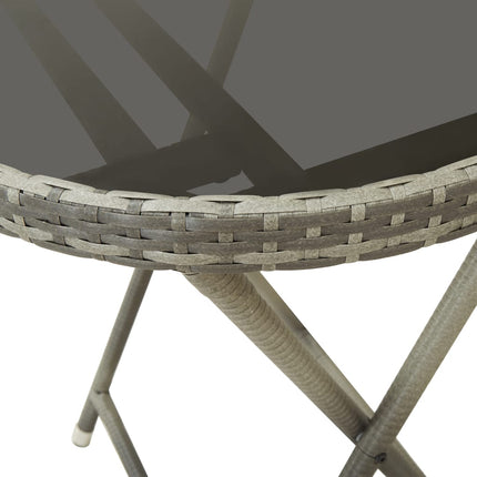 Tavolino da CaffÃ¨ Grigio 60 cm in Polyrattan e Vetro Temperato