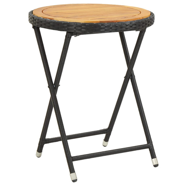 Tavolino da TÃƒÂ¨ Nero 60 cm in Polyrattan e Massello di Acacia