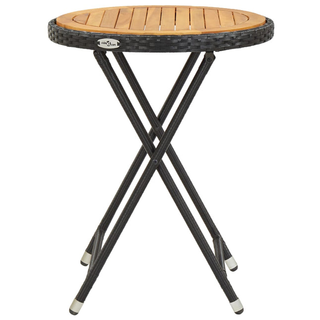 Tavolino da TÃƒÂ¨ Nero 60 cm in Polyrattan e Massello di Acacia