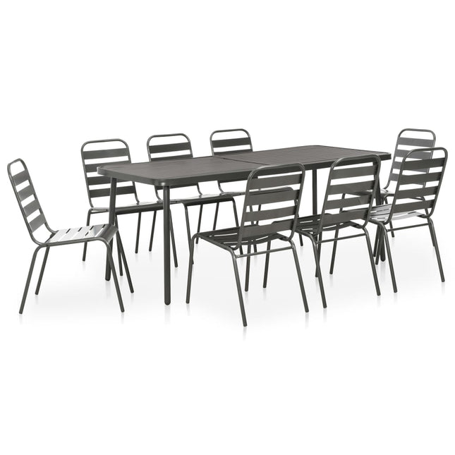 Set da Pranzo da Giardino 9 pz in Acciaio Grigio Scuro