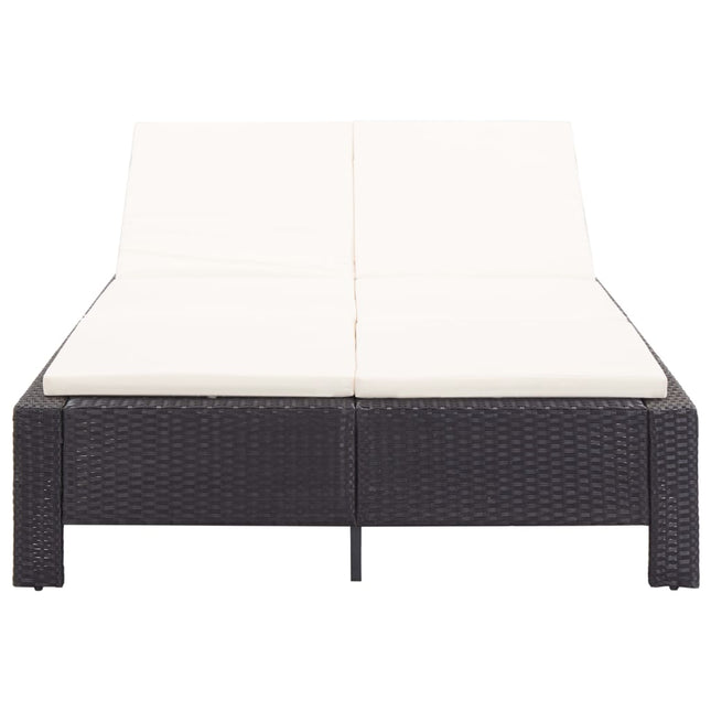 Lettino Prendisole a 2 Posti con Cuscino Nero in Polyrattan