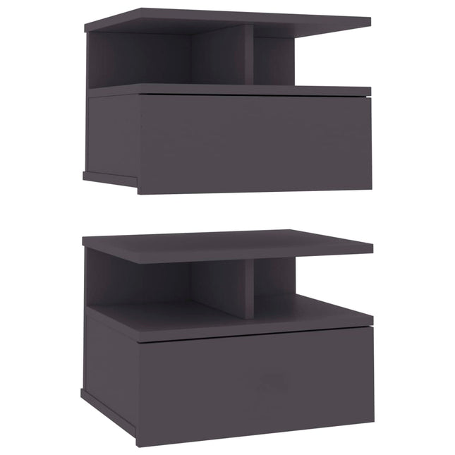 Comodini Pensili 2pz Grigi 40x31x27 cm in Legno Multistrato