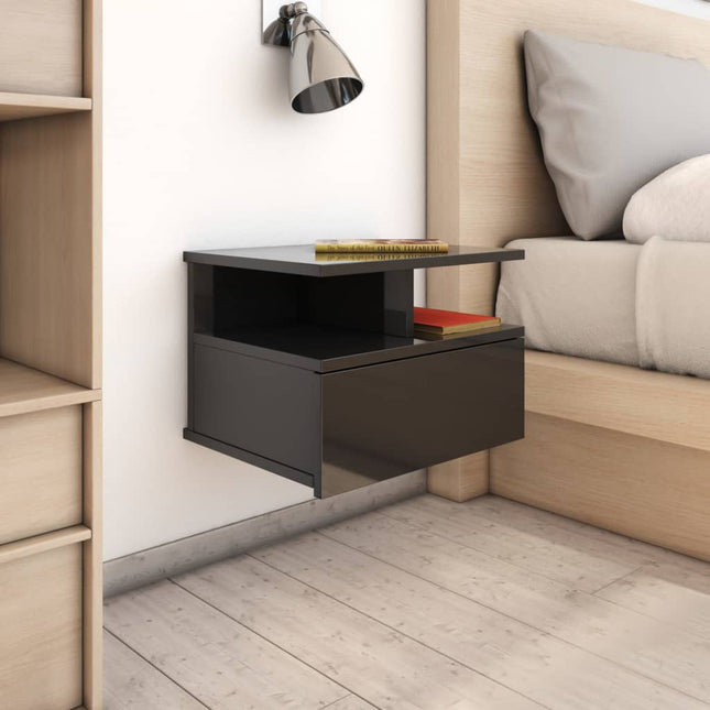 Comodini Pensili 2pz Nero Lucido 40x31x27 cm Legno Multistrato