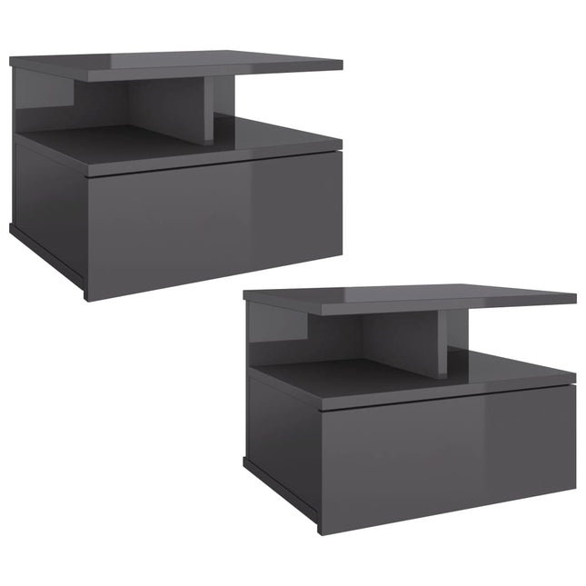 Comodini Pensili 2pz Grigio Lucido 40x31x27cm Legno Multistrato
