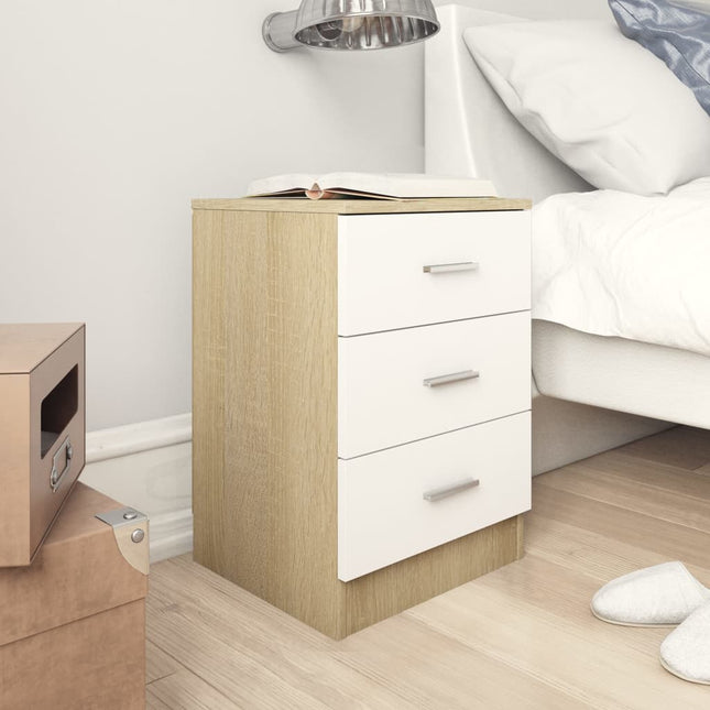 Comodino Bianco e Rovere Sonoma 38x35x56cm in Legno Multistrato