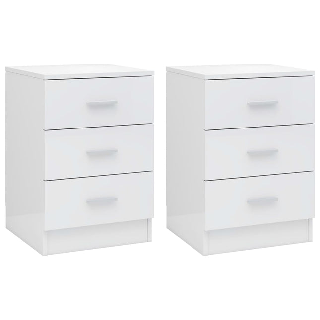 Comodini 2pz Bianco Lucido 38x35x56 cm in Legno Multistrato