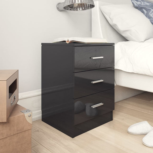 Comodino Nero Lucido 38x35x56 cm in Legno Multistrato