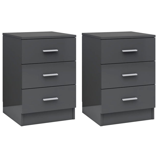 Comodini 2pz Grigio Lucido 38x35x56 cm in Legno Multistrato