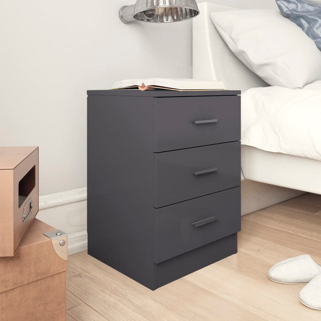 Comodini 2pz Grigio Lucido 38x35x56 cm in Legno Multistrato