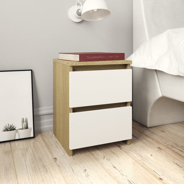 Comodino Bianco e Rovere Sonoma 30x30x40cm in Legno Multistrato
