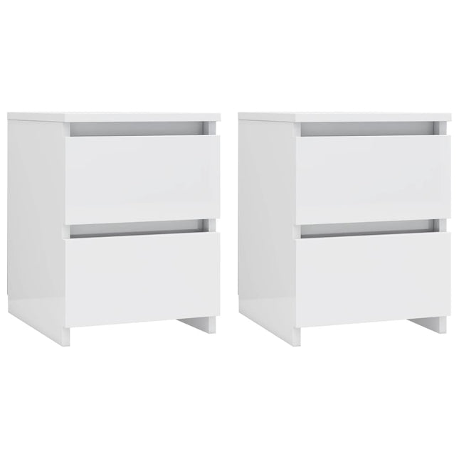 Comodini 2pz Bianco Lucido 30x30x40 cm in Legno Multistrato