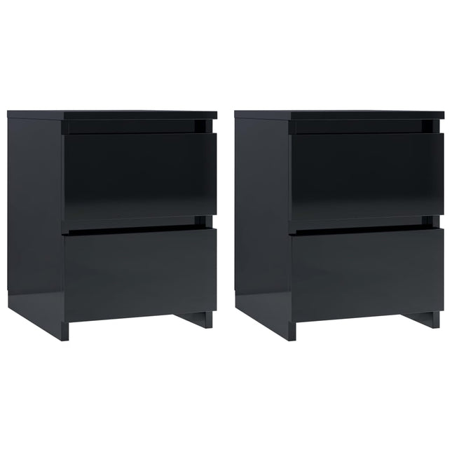 Comodini 2 pz Nero Lucido 30x30x40 cm in Legno Multistrato