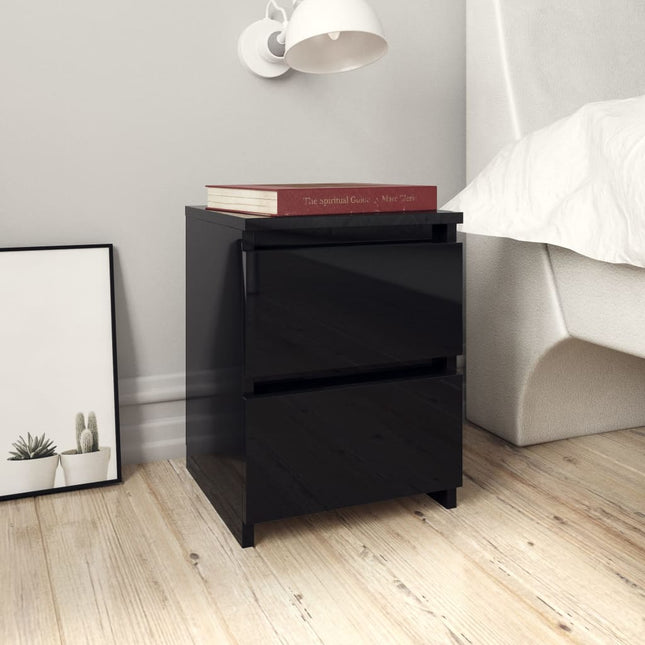 Comodini 2 pz Nero Lucido 30x30x40 cm in Legno Multistrato