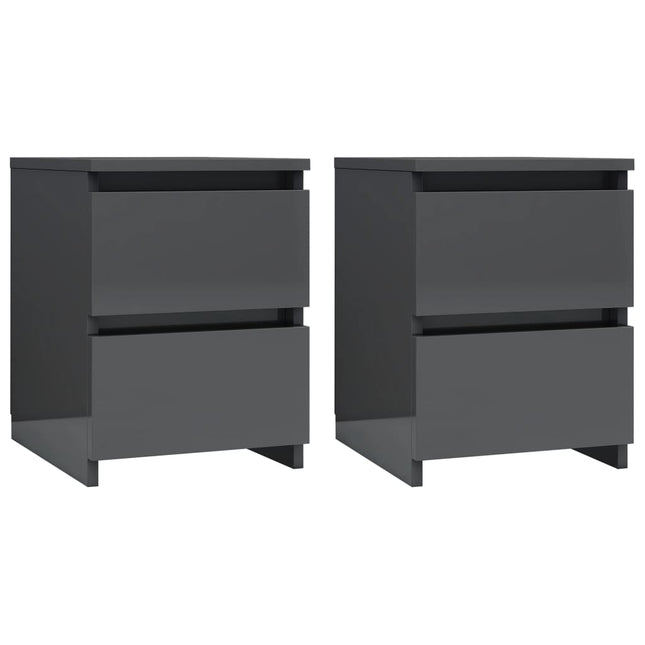 Comodini 2 pz Grigio Lucido 30x30x40 cm in Legno Multistrato