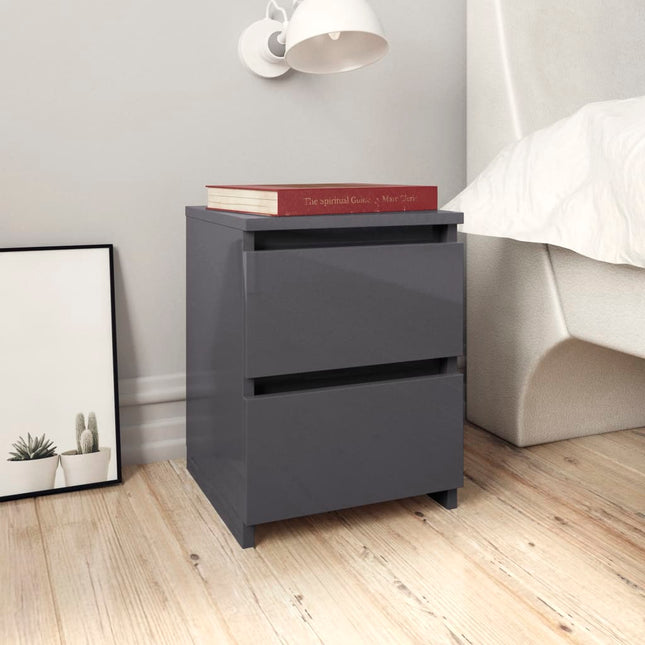Comodini 2 pz Grigio Lucido 30x30x40 cm in Legno Multistrato
