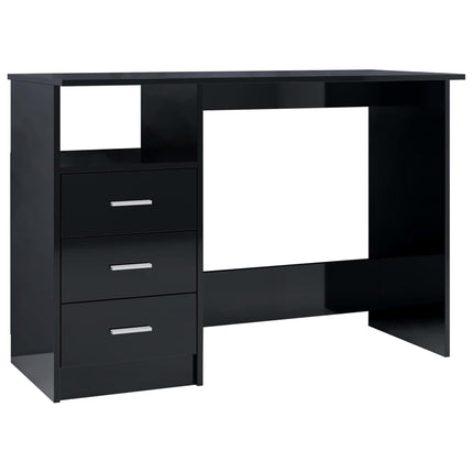 Scrivania Cassetti Nero Lucido 110x50x76 cm Legno Multistrato