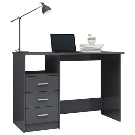 Scrivania Cassetti Grigio Lucido 110x50x76 cm Legno Multistrato