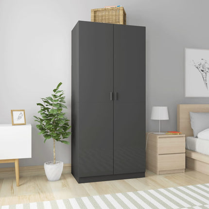 Armadio Grigio Lucido 90x52x200 cm in Legno Multistrato