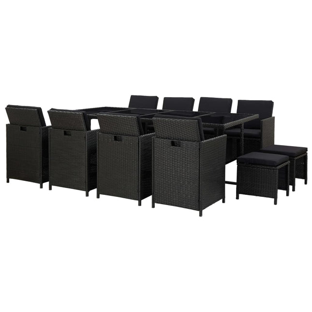 Set da Pranzo da Giardino 13 pz con Cuscini in Polyrattan Nero