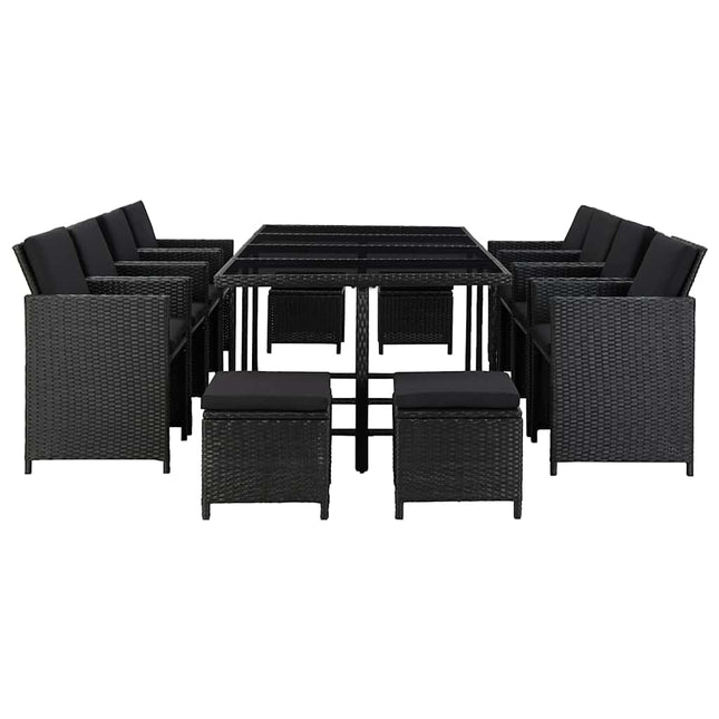 Set da Pranzo da Giardino 13 pz con Cuscini in Polyrattan Nero
