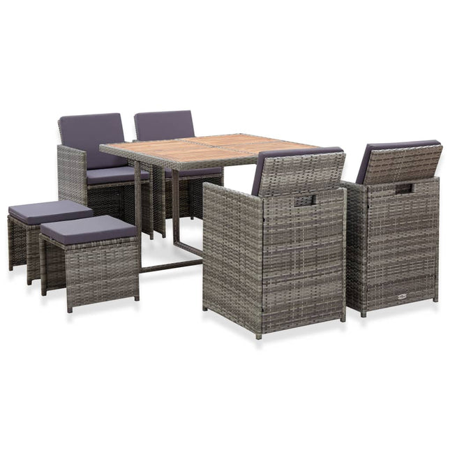 Set da Pranzo da Giardino 9 pz Polyrattan e Acacia Antracite