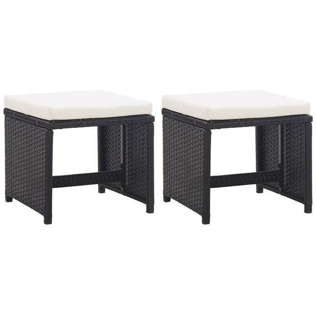 Sgabelli da Giardino 2 pz con Cuscini in Polyrattan Nero