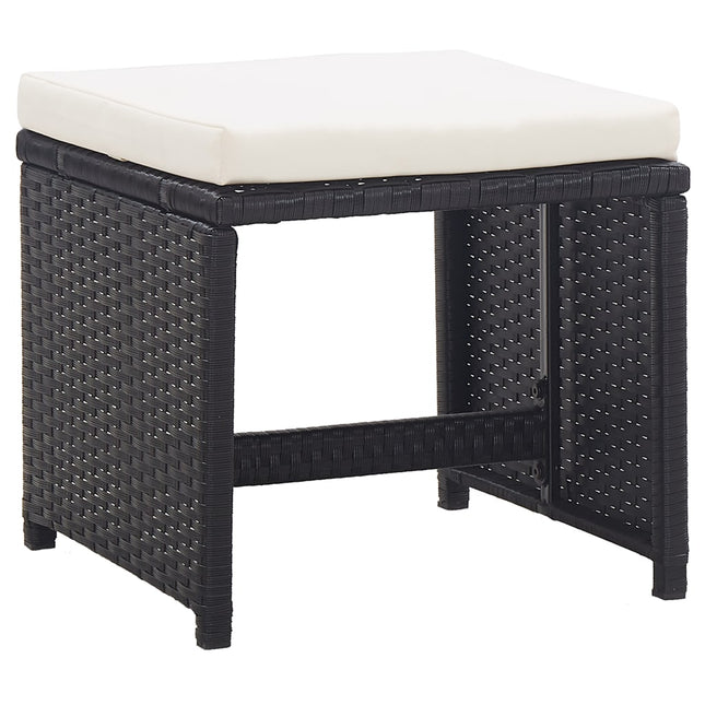 Sgabelli da Giardino 2 pz con Cuscini in Polyrattan Nero