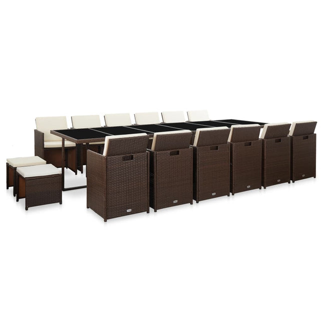 Set da Pranzo da Giardino 17 pz con Cuscini Polyrattan Marrone