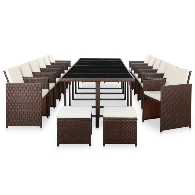 Set da Pranzo da Giardino 17 pz con Cuscini Polyrattan Marrone