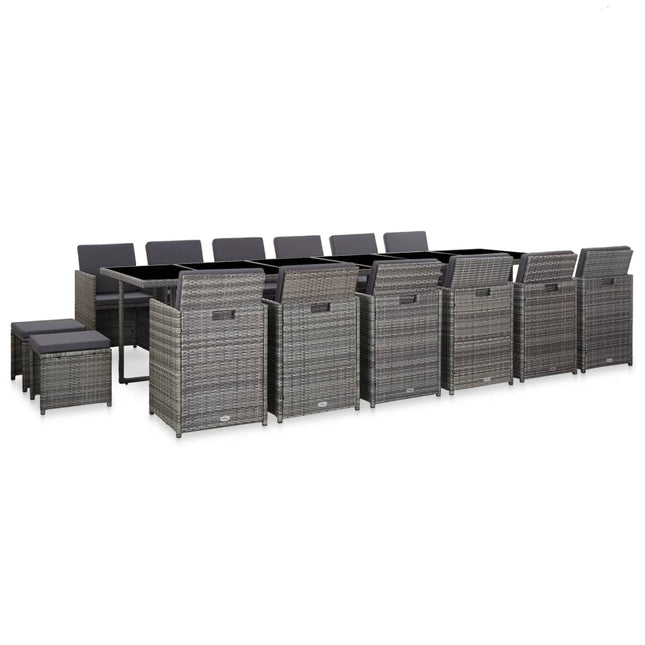 Set da Pranzo per Esterni 17 pz con Cuscini Polyrattan Grigio