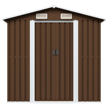 Capanno Attrezzi da Giardino Marrone 204x132x186 cm in Acciaio