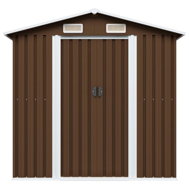 Capanno Attrezzi da Giardino Marrone 204x132x186 cm in Acciaio