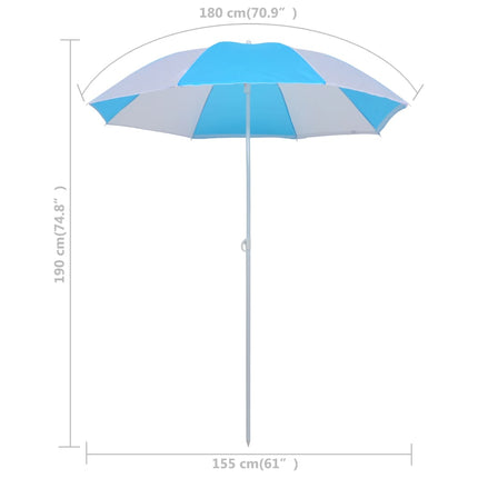 Ombrellone da Spiaggia Blu e Bianco 180 cm in Tessuto