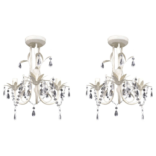 Lampadari con Pendenti in Cristallo 2 pz Bianco Elegante