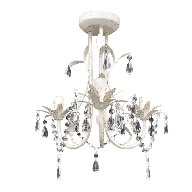 Lampadario con Pendenti in Cristallo 4 pz Bianco Elegante