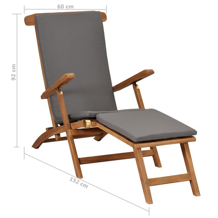 Sedia a Sdraio con Cuscino Grigio Scuro Legno Massello di Teak