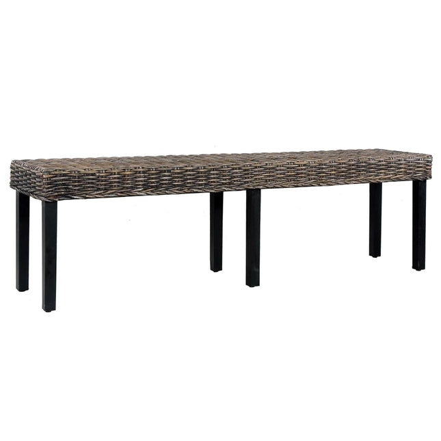 Panca 160 cm Nera in Rattan Naturale Kubu e Massello di Mango