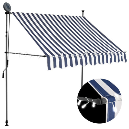 Tenda da Sole Retrattile Manuale con LED 200 cm Blu e Bianca