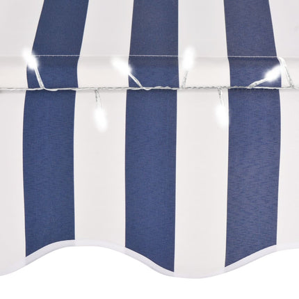 Tenda da Sole Retrattile Manuale con LED 200 cm Blu e Bianca