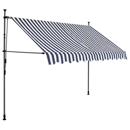 Tenda da Sole Retrattile Manuale con LED 300 cm Blu e Bianca