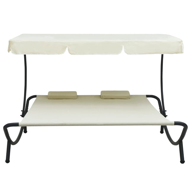 Lettino Prendisole con Baldacchino e Cuscini Bianco Crema