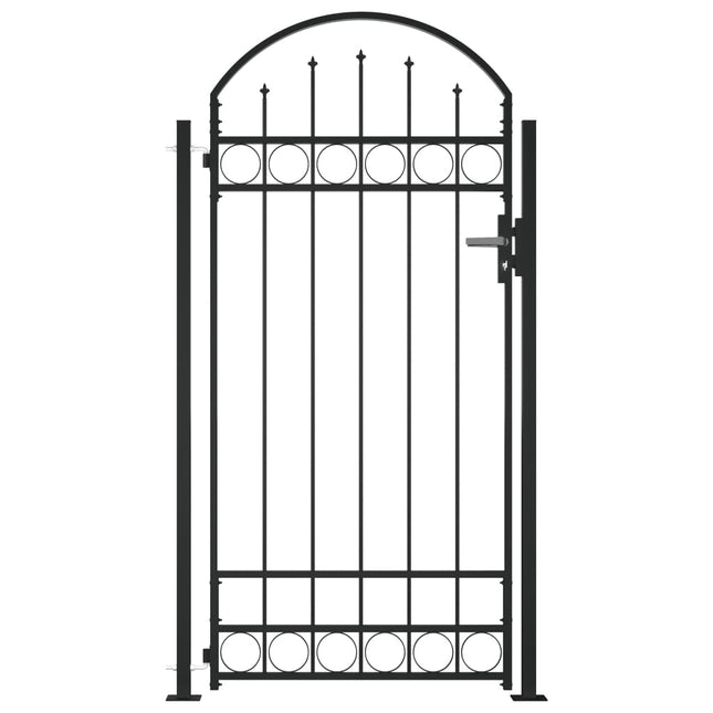 Cancello per Recinzione ad Arco con 2 Pali 105x204 cm Nero