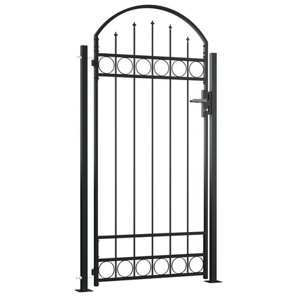 Cancello per Recinzione ad Arco con 2 Pali 105x204 cm Nero