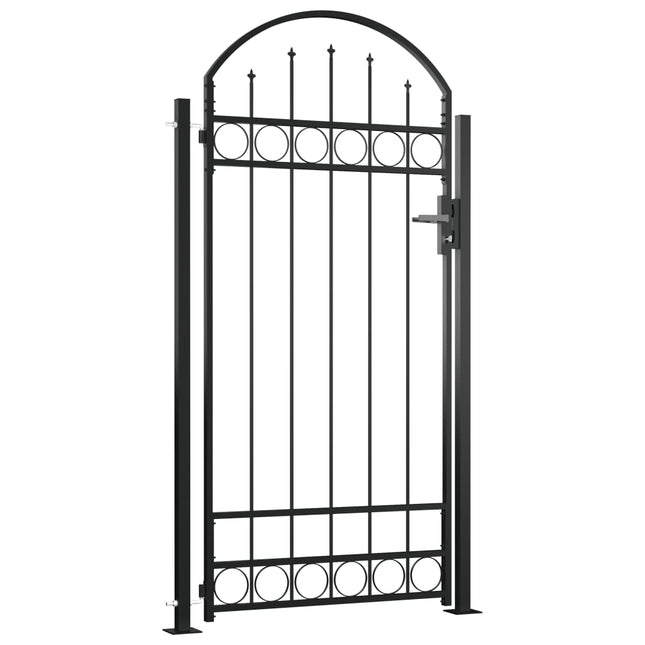 Cancello per Recinzione ad Arco con 2 Pali 105x204 cm Nero